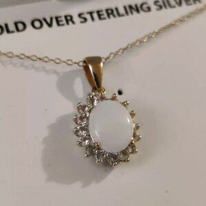 SOLD Genuine Opal White Topaz Necklace Pendant. Sterling Silver 18K Gold
